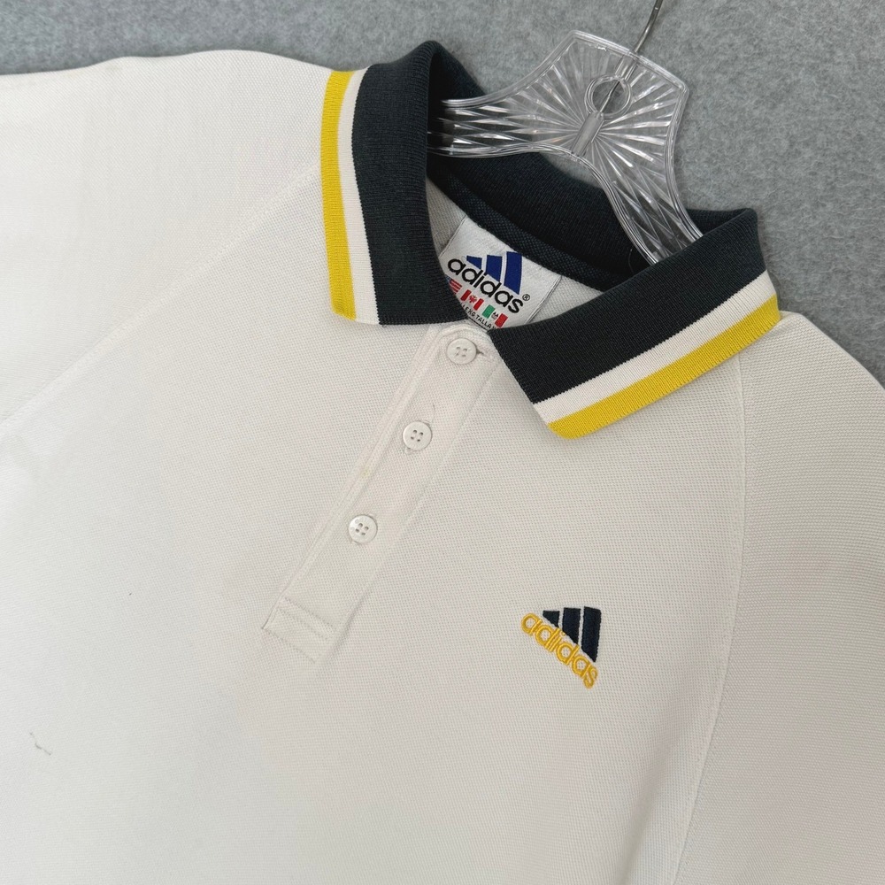 Adidas Polo Shirt Men XL White Vintage 90s Short Sleeve Raglan Striped Trim READ